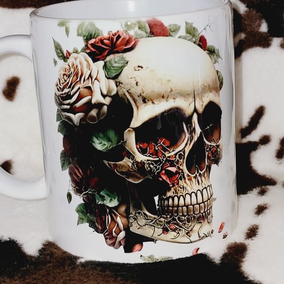 Skull and Roses 11oz Ceramic Coffee Mug Tea Cup - Picture 5 of 6